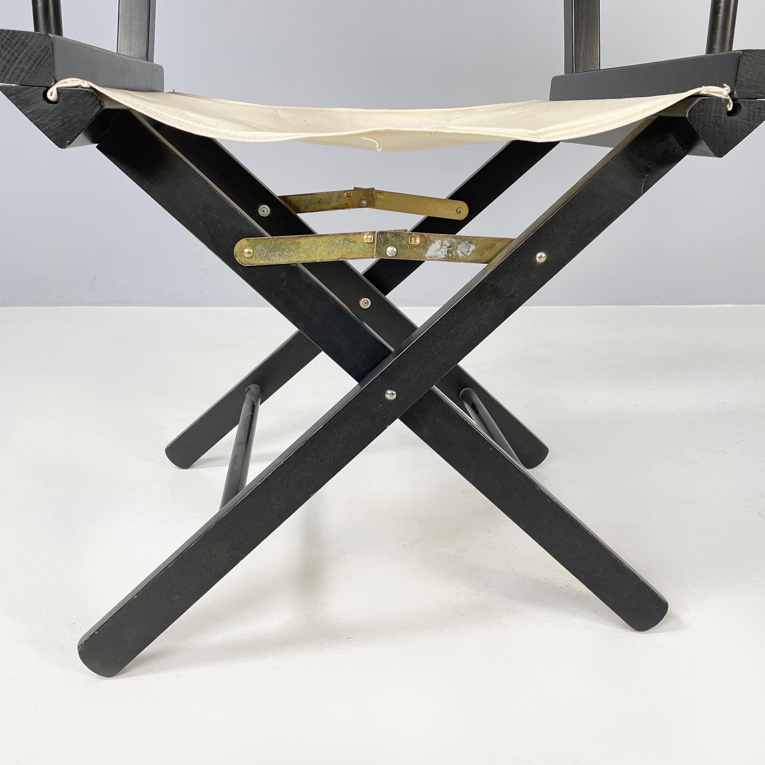 Italian modern Calligaris Folding director's chairs black wood white fabric 1990 For Sale 12