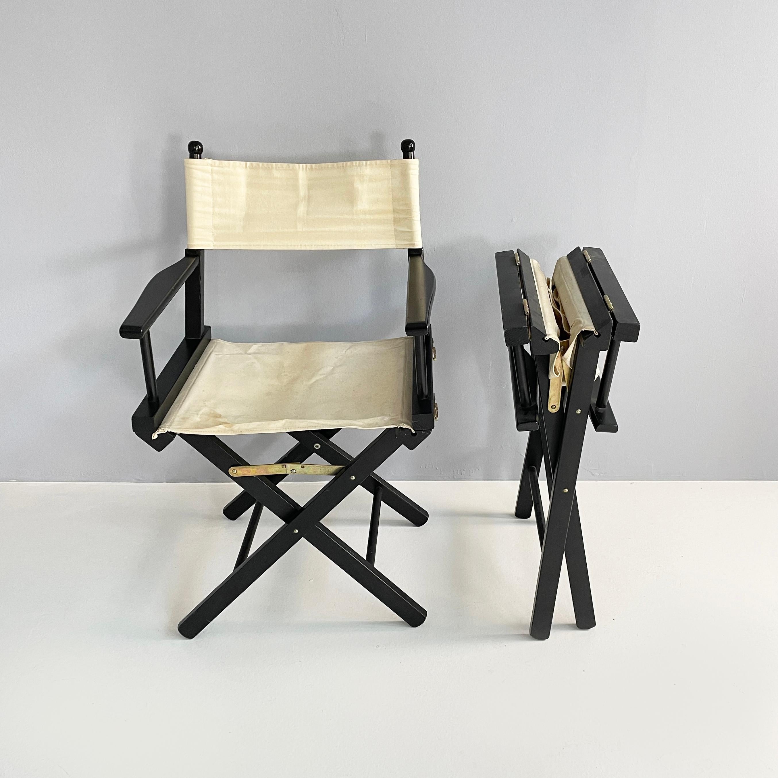 Modern Italian modern Calligaris Folding director's chairs black wood white fabric 1990 For Sale