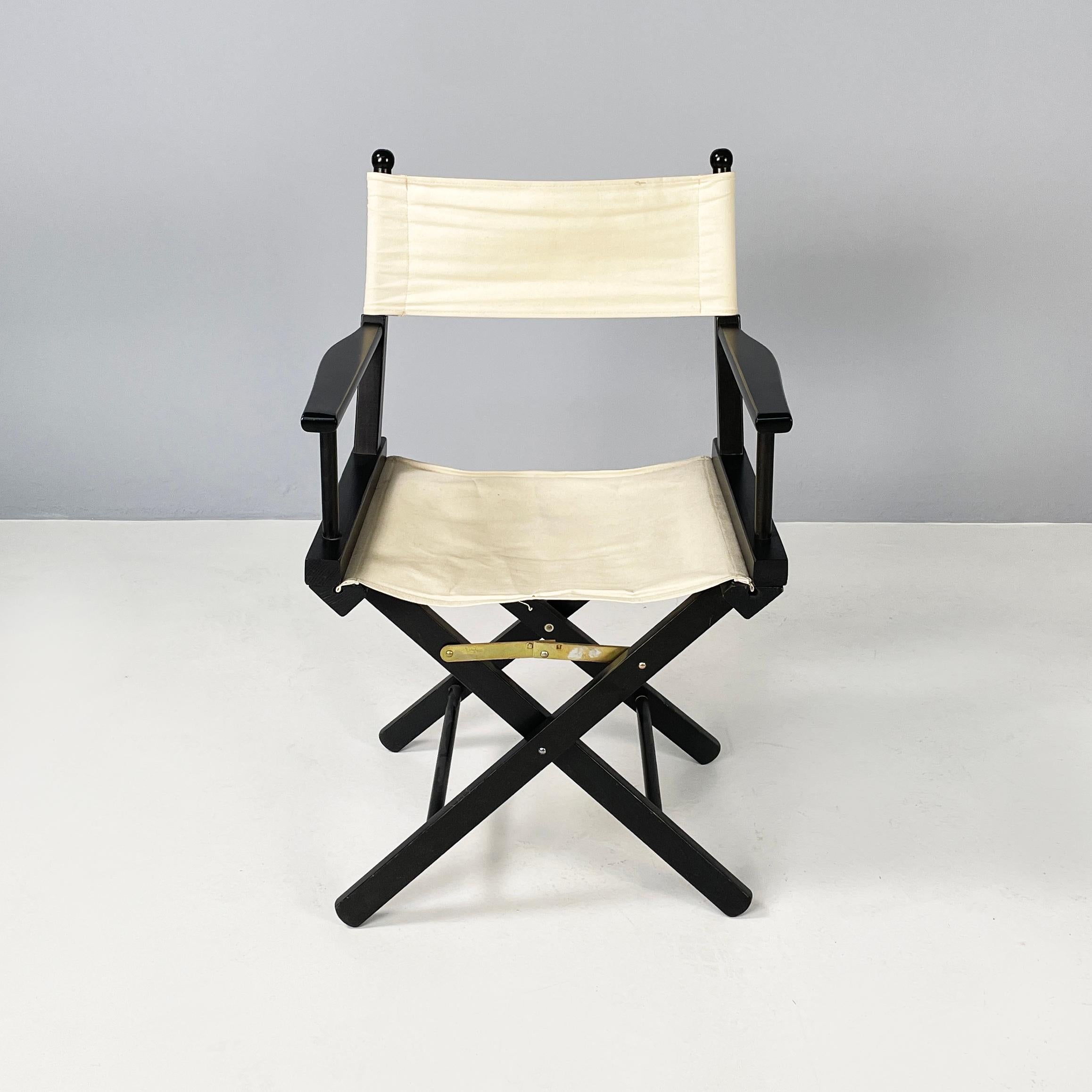 Italian modern Calligaris Folding director's chairs black wood white fabric 1990 In Good Condition For Sale In MIlano, IT