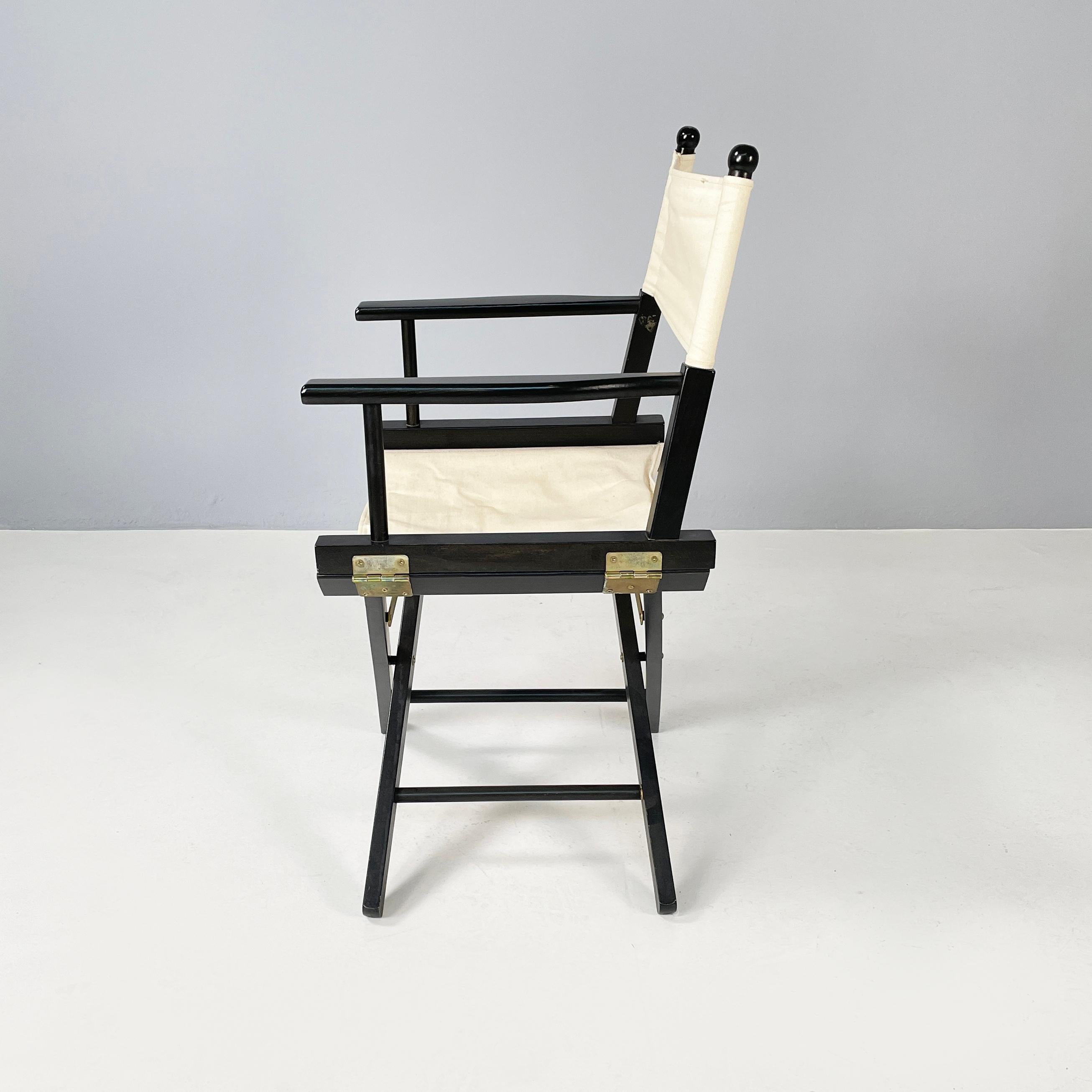 Late 20th Century Italian modern Calligaris Folding director's chairs black wood white fabric 1990 For Sale