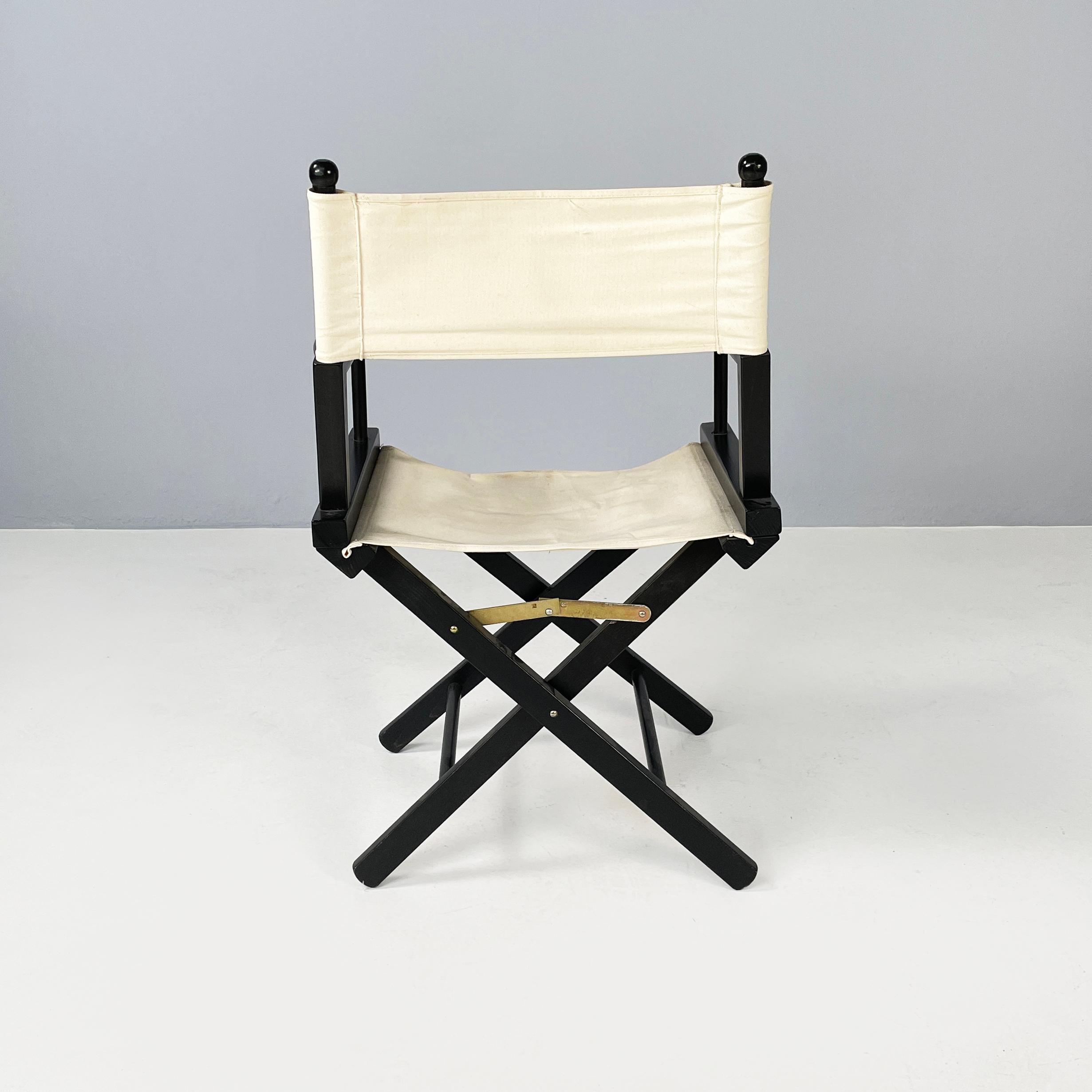Fabric Italian modern Calligaris Folding director's chairs black wood white fabric 1990 For Sale