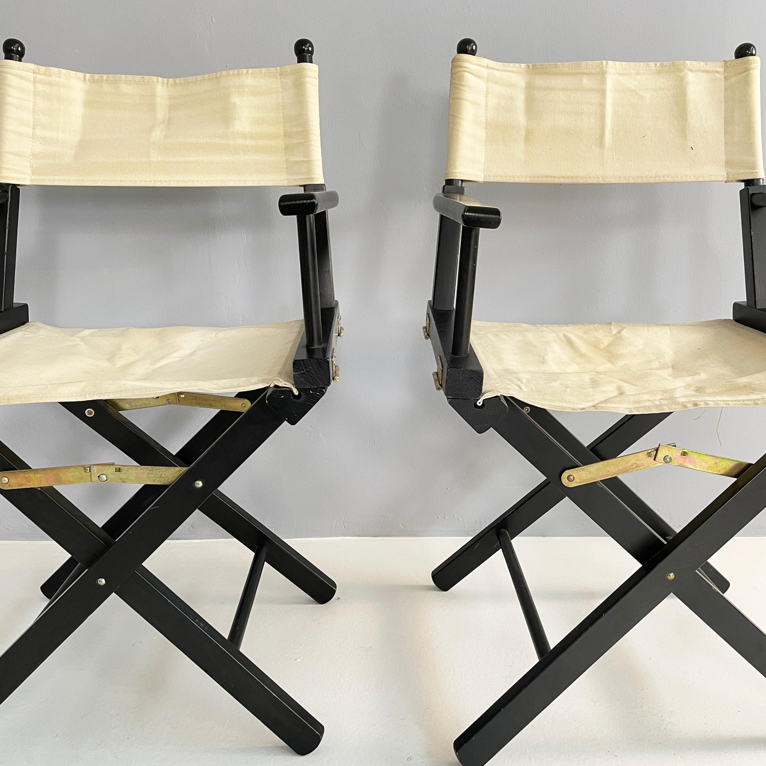 Italian modern Calligaris Folding director's chairs black wood white fabric 1990 For Sale 1