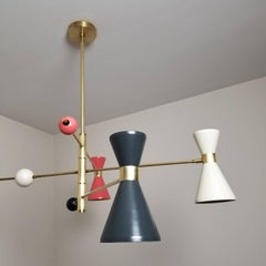Italian Modern Campana Three-Tier Pendant in Brass & Enamel, Blueprint Lighting