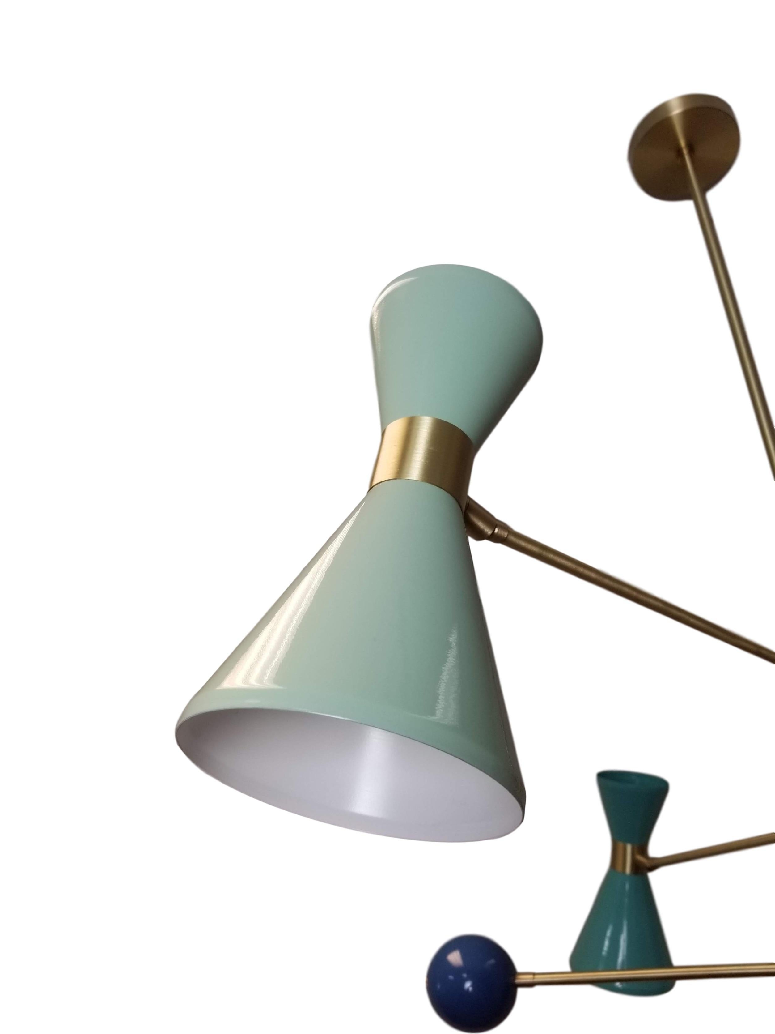 American Italian Modern Campana Three-Tier Pendant in Brass & Enamel, Blueprint Lighting For Sale