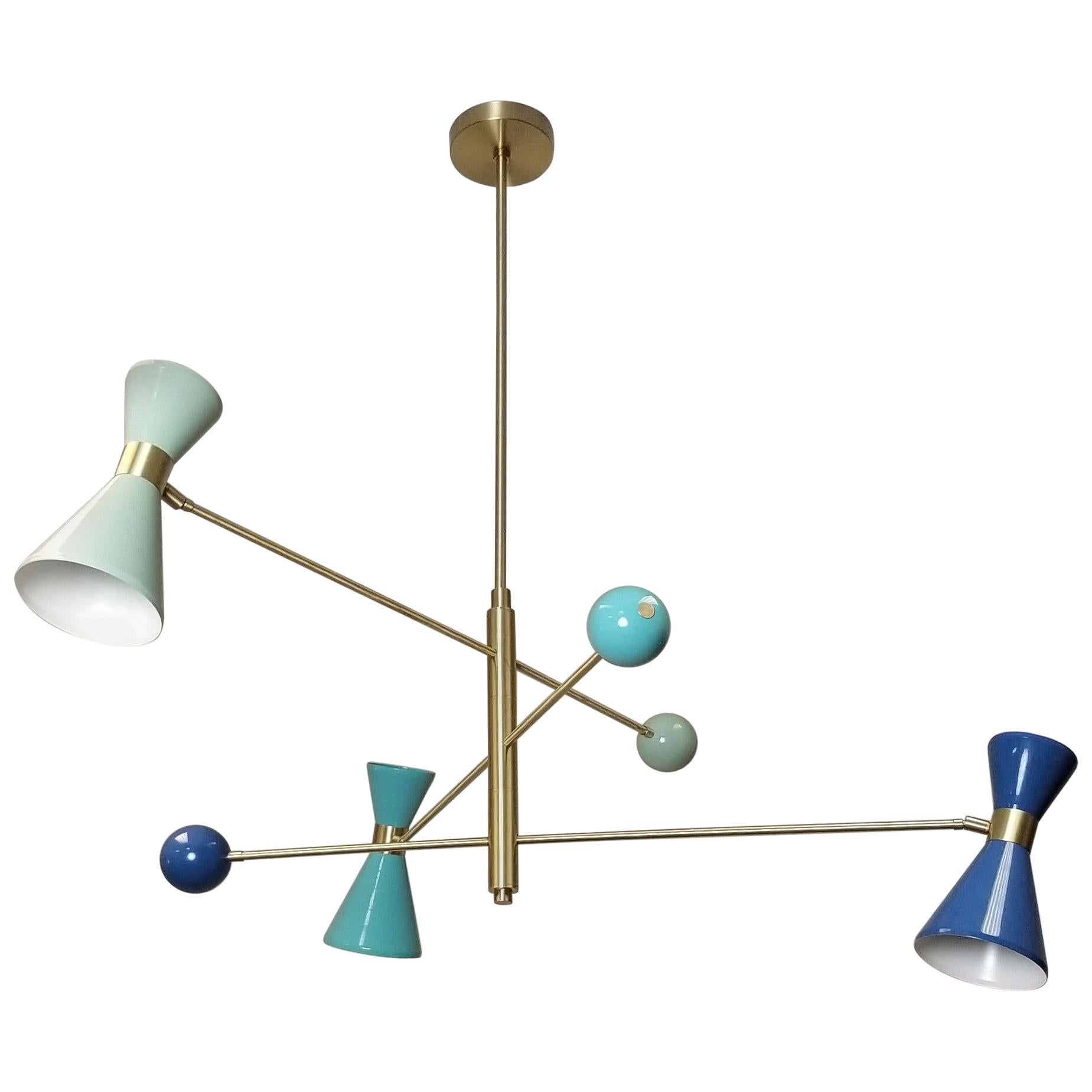 Italian Modern Campana Three-Tier Pendant in Brass & Enamel, Blueprint Lighting For Sale