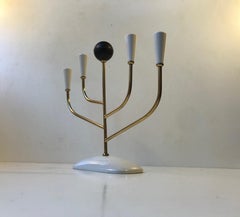Italian Modern Candleholder in Porcelain and Brass