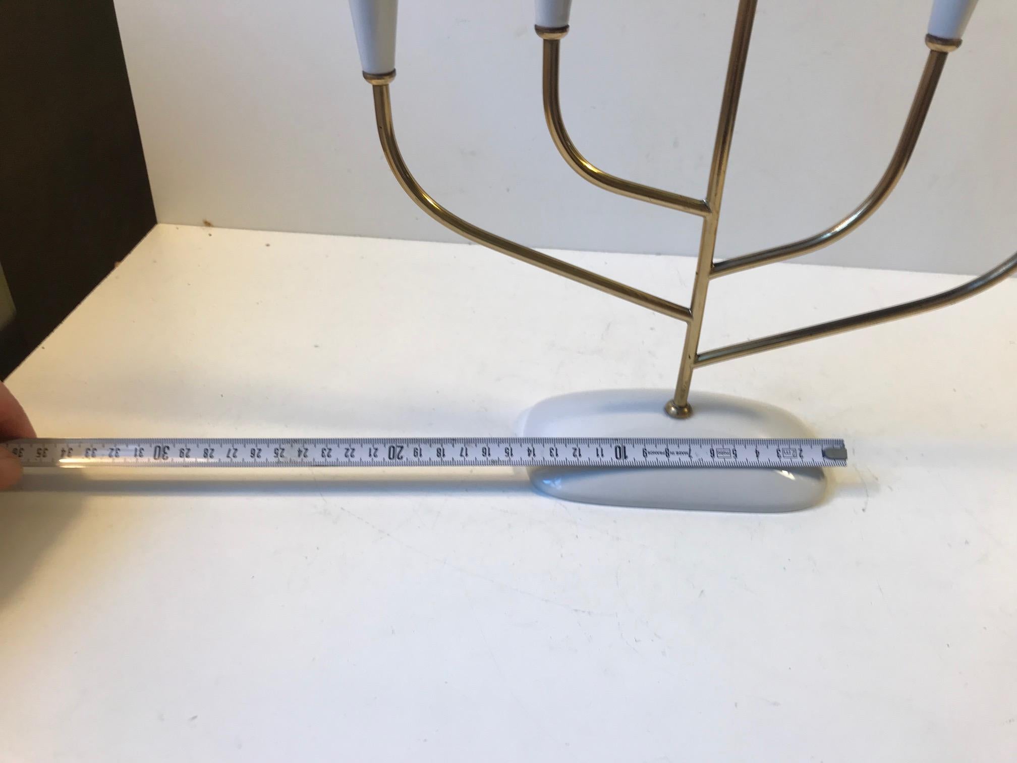 Mid-20th Century Italian Modern Candleholder in Porcelain and Brass For Sale