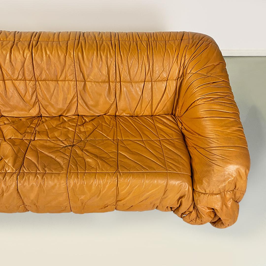 Italian Modern Caramel Leather Piumino Sofa by De Pas, D'urbino & Lomazzi, 1970s For Sale 4