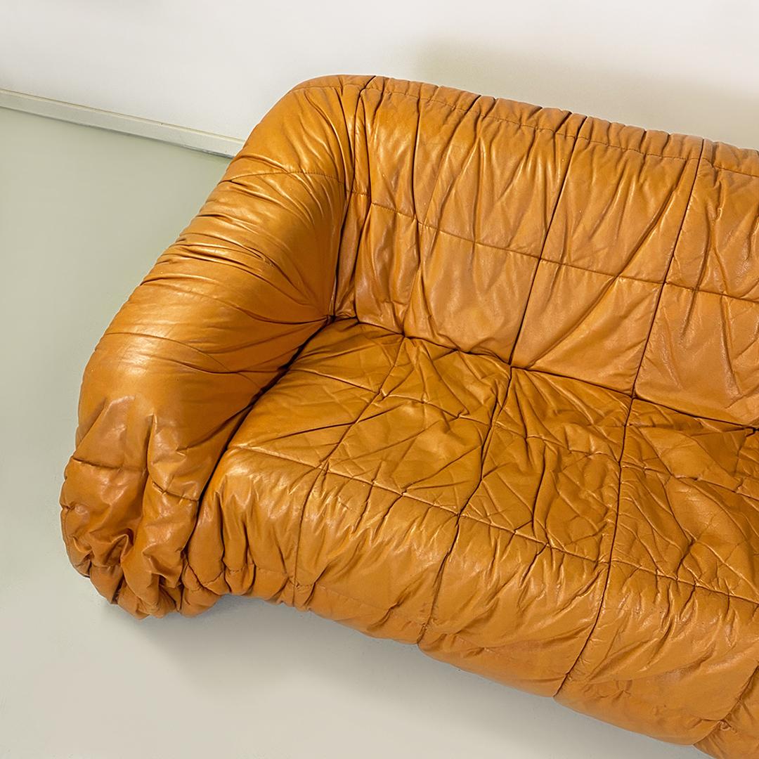 Italian Modern Caramel Leather Piumino Sofa by De Pas, D'urbino & Lomazzi, 1970s For Sale 5