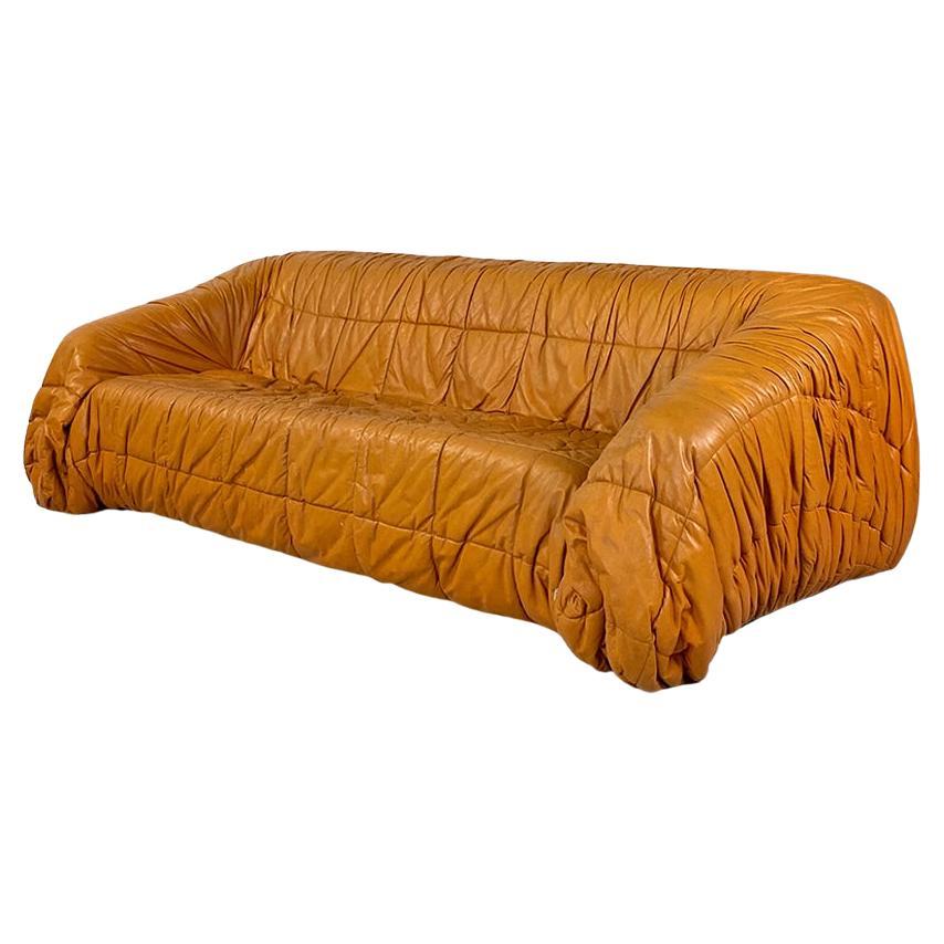 Italian Modern Caramel Leather Piumino Sofa by De Pas, D'urbino & Lomazzi, 1970s For Sale