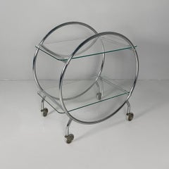 Italian modern cart in steel and glass with casters, 1970s
