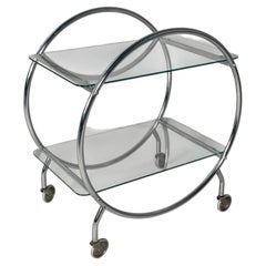 Italian modern cart in steel and glass with casters, 1970s