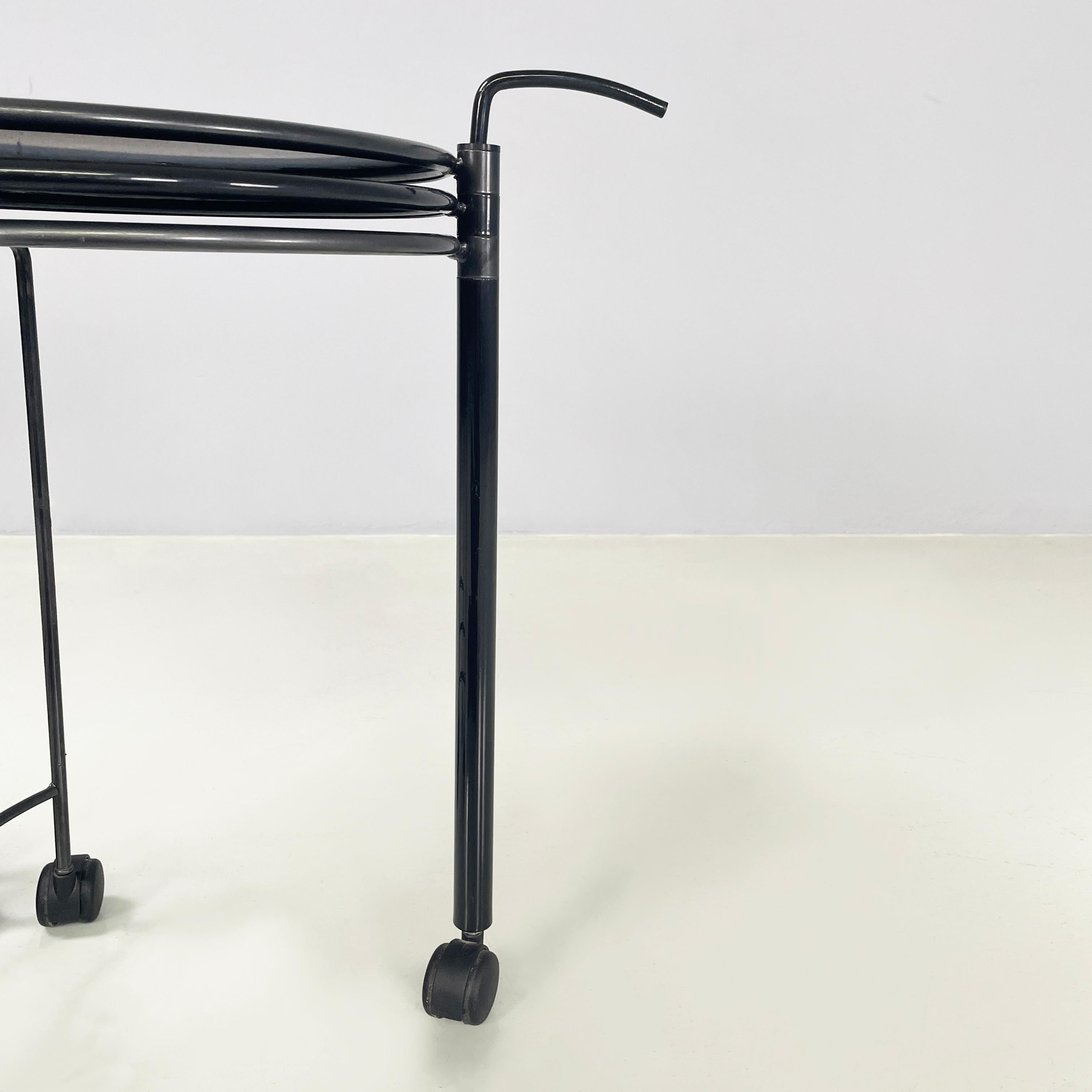Italian modern Cart with 3 round tops in black metal, 1980s For Sale 7
