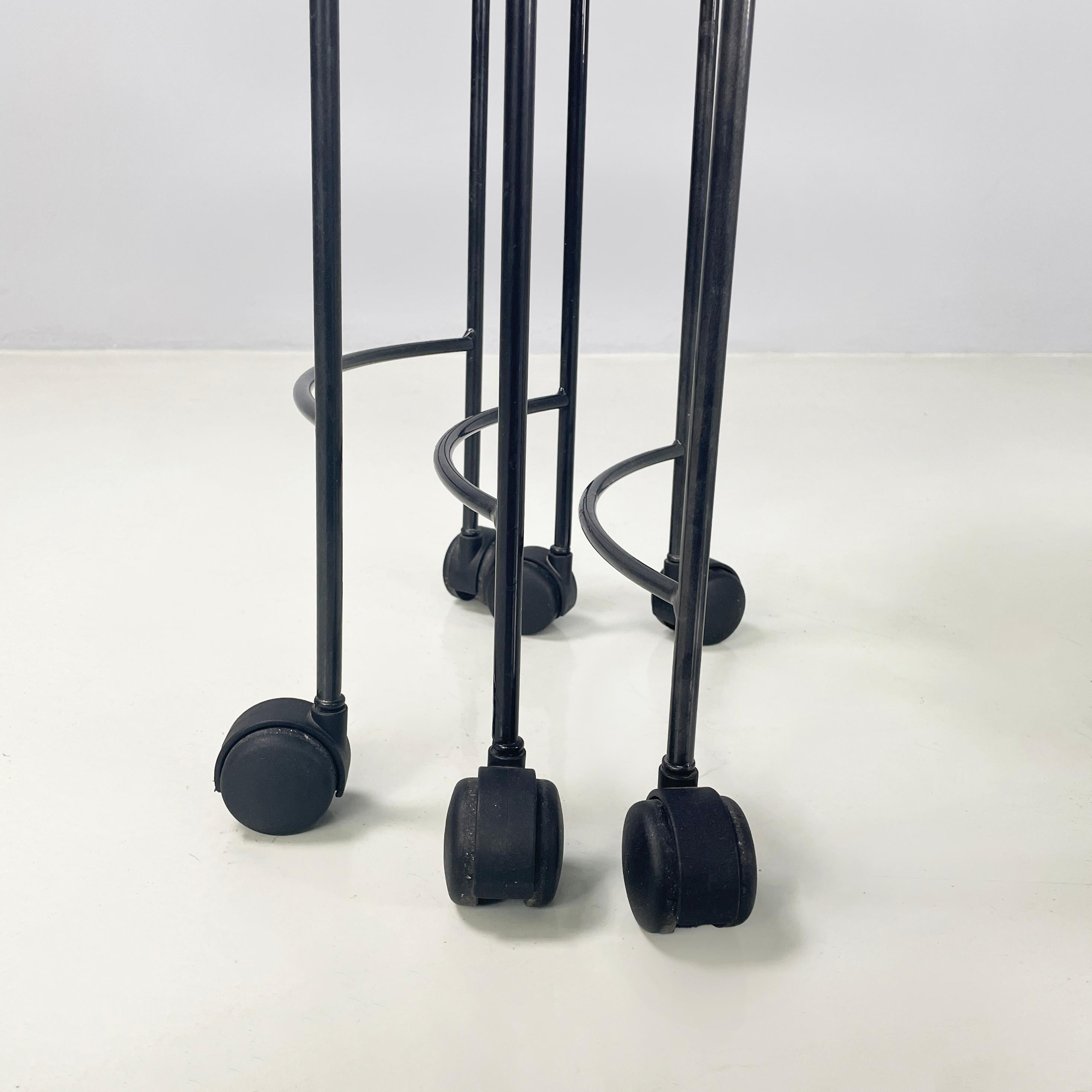 Italian modern Cart with 3 round tops in black metal, 1980s For Sale 9