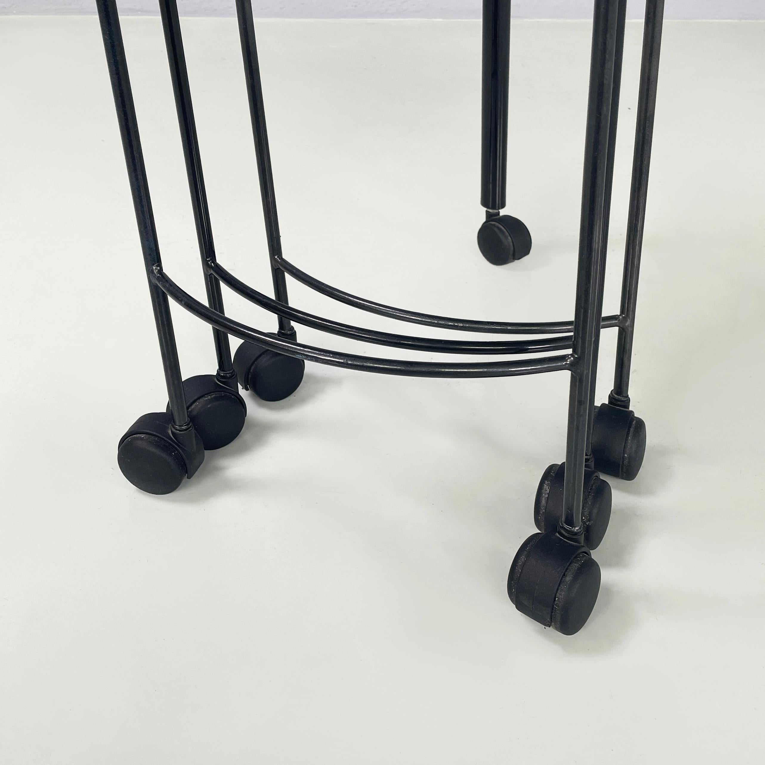 Italian modern Cart with 3 round tops in black metal, 1980s For Sale 10
