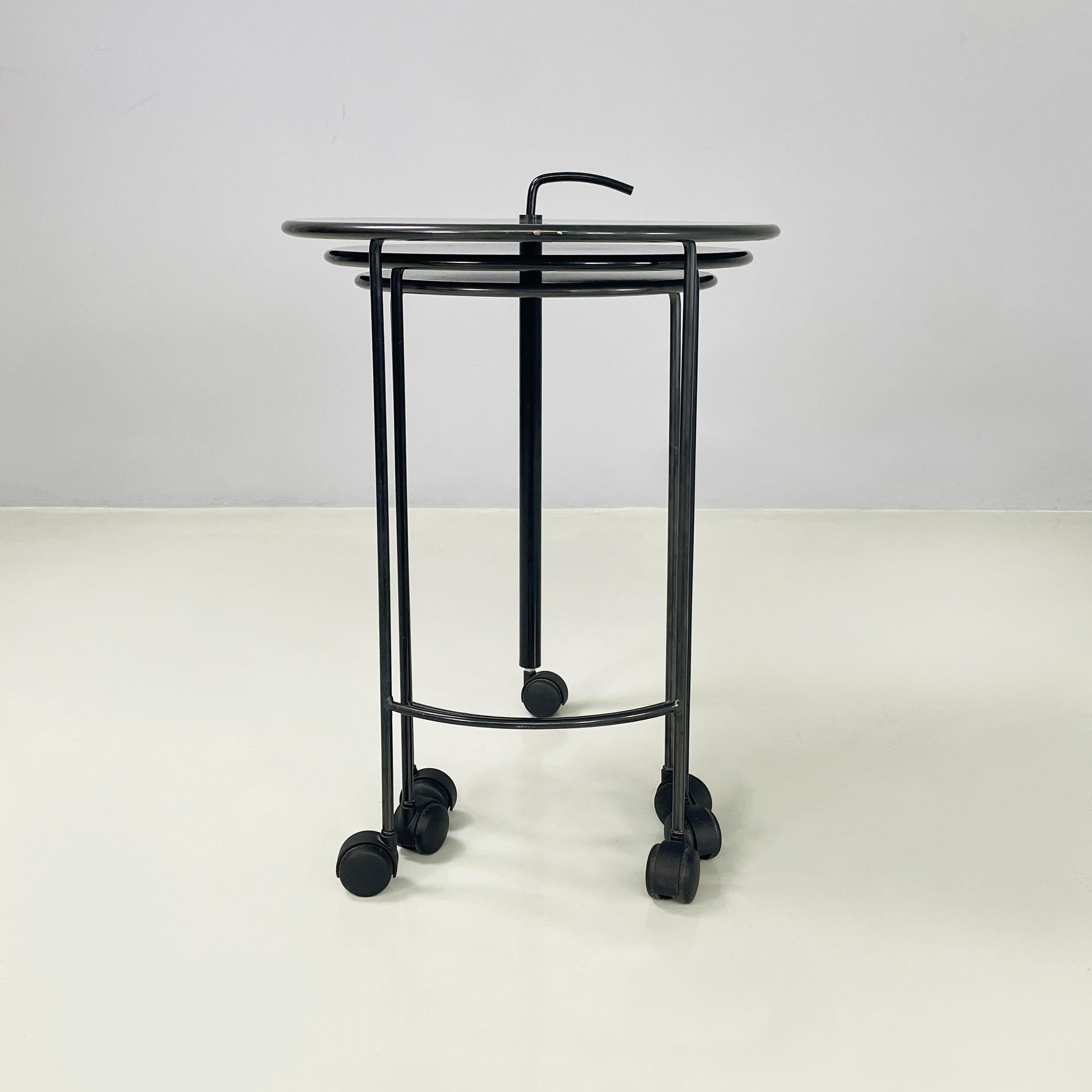 Late 20th Century Italian modern Cart with 3 round tops in black metal, 1980s For Sale