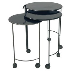 Italian modern Cart with 3 round tops in black metal, 1980s
