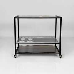 Italian modern cart with bottle holder in steel and black metal, 1980s