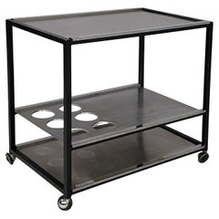 Italian modern cart with bottle holder in steel and black metal, 1980s