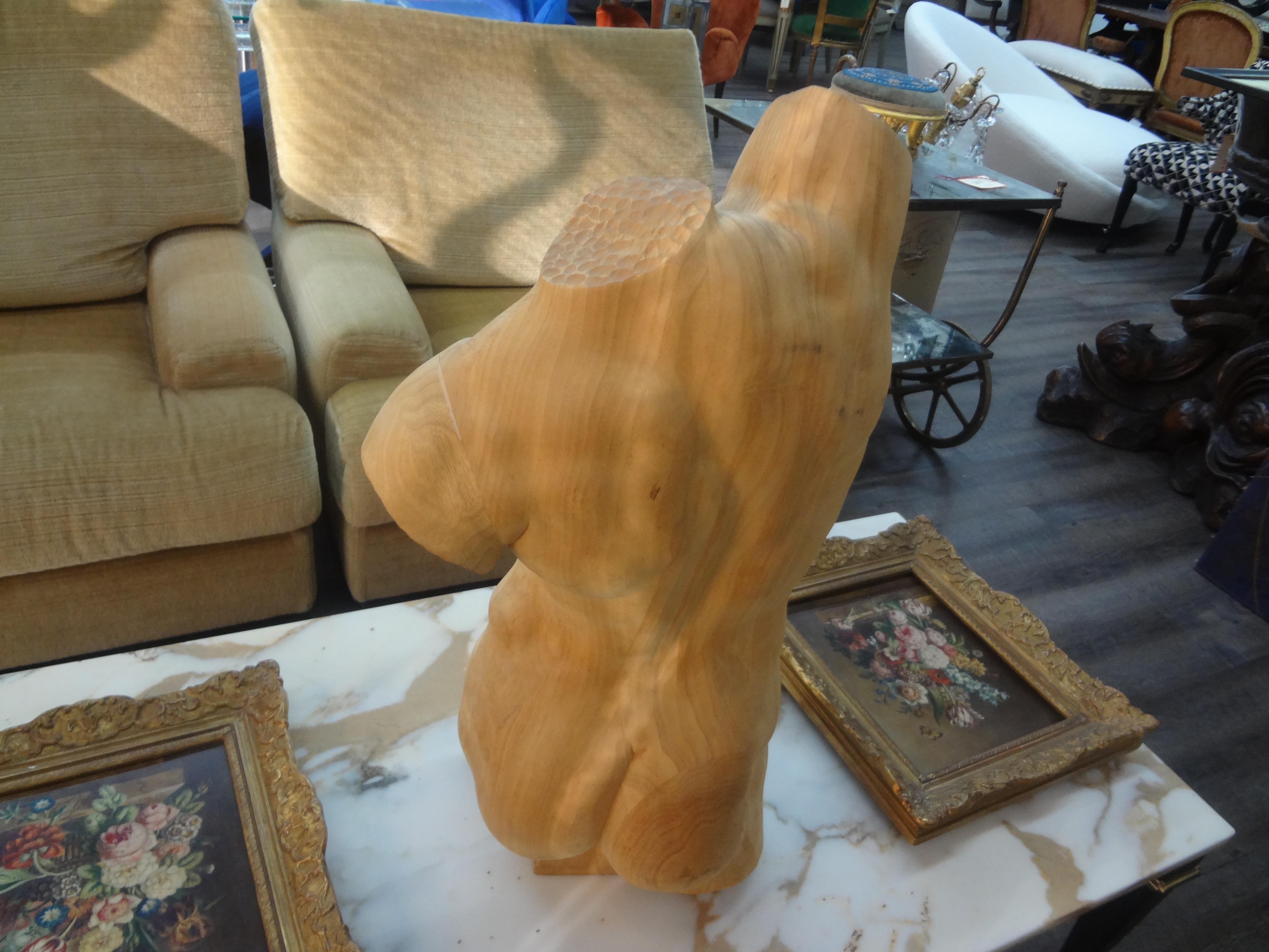 Italian Modern Carved Wood Male Torso For Sale 1