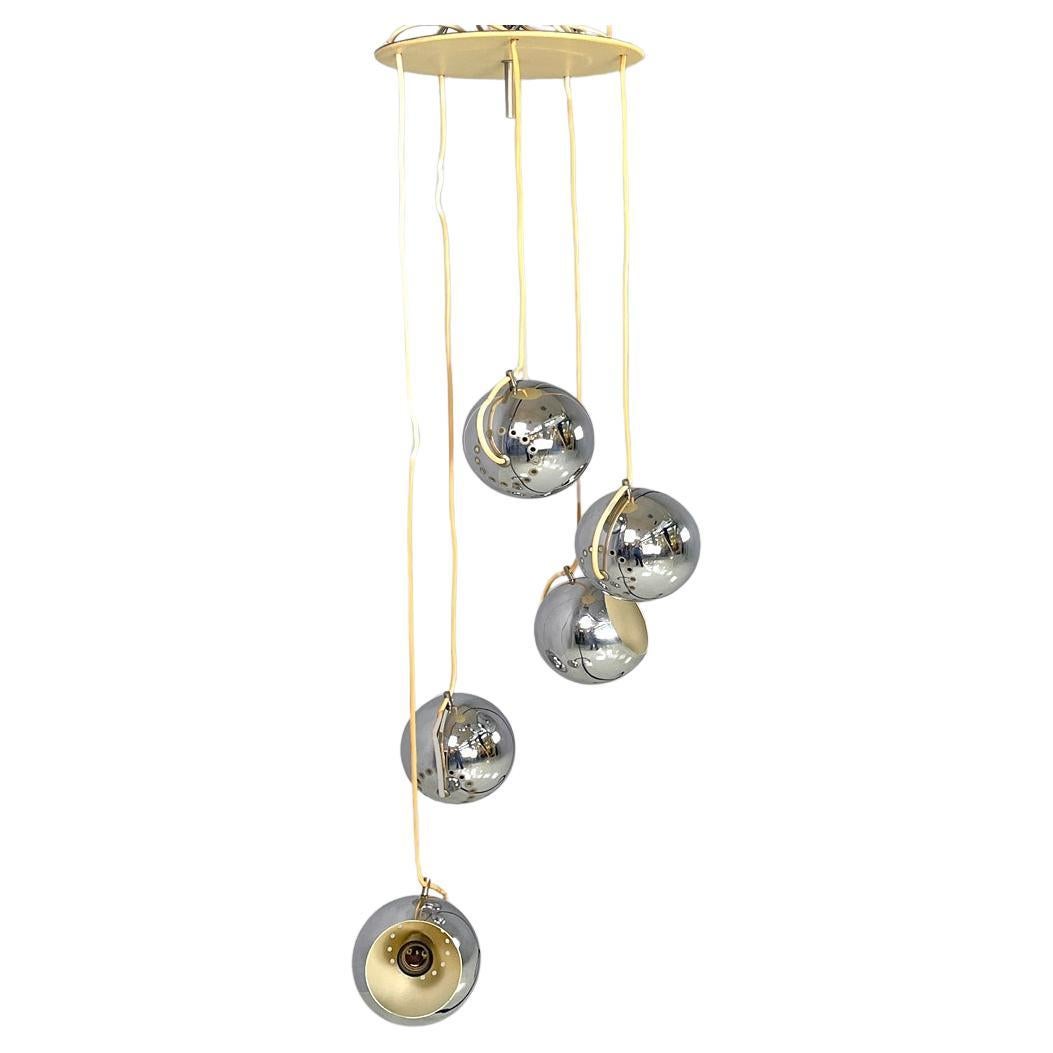 Italian modern cascade chandelier with chromed metal spheres, 1970s For Sale