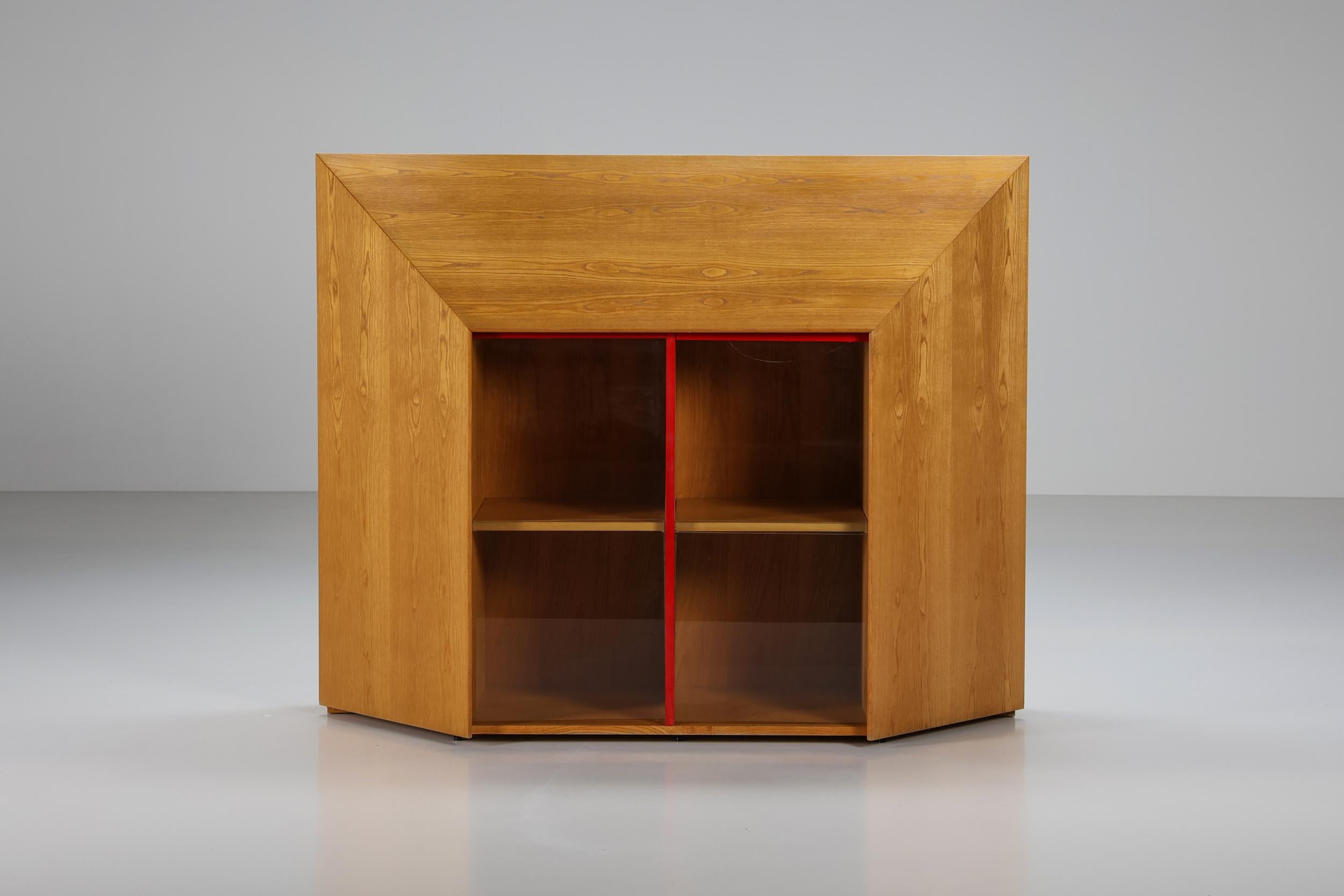Gigi Sabadin; 1970's, mid-century, Italian Modern, sideboard, highboard, Credenza; Italian design; 

Geometrically constructed large sideboard, Model ''Cassandra'' by Gigi Sabadin. The sides and top plate are mitered and conceal storage space. On