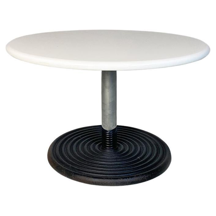 Italian Modern Cast Iron Base and White Resin Top Low Coffee Table, 1980s For Sale