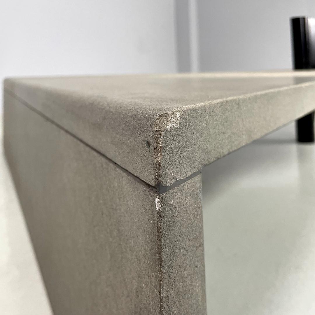 Italian modern cement and black metal wavy triangular coffee table, 1980s For Sale 11