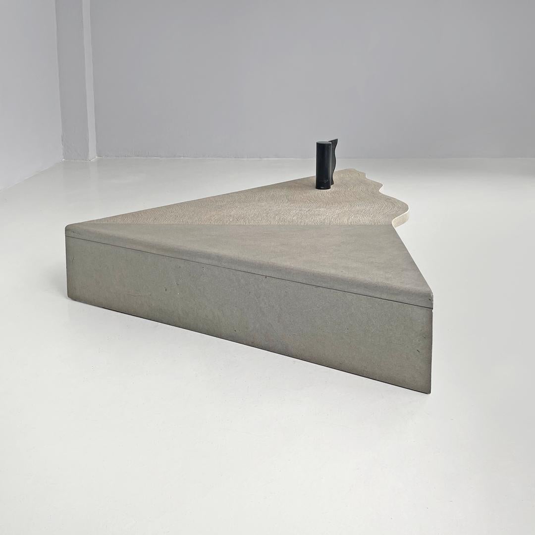 Late 20th Century Italian modern cement and black metal wavy triangular coffee table, 1980s For Sale