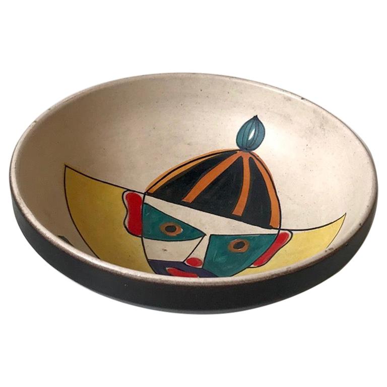 Italian Modern Ceramic Sugar Bowl with Harlequin, 1950s For Sale