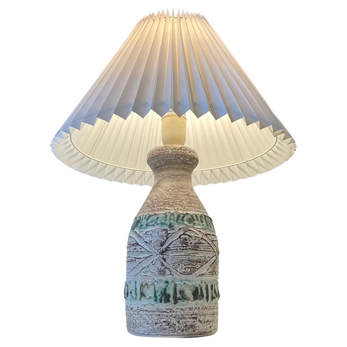Italian Modern Ceramic Table Lamp with Green Stripes, 1970s