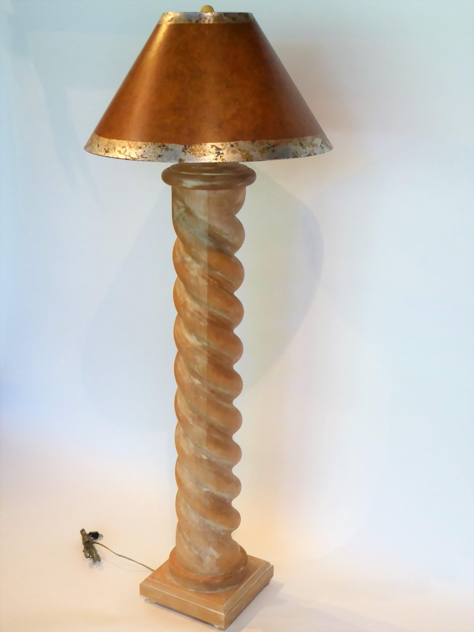 Rococo Revival Italian Modern Cerused Oak Barley Twist Columnar Floor Lamp 1960s