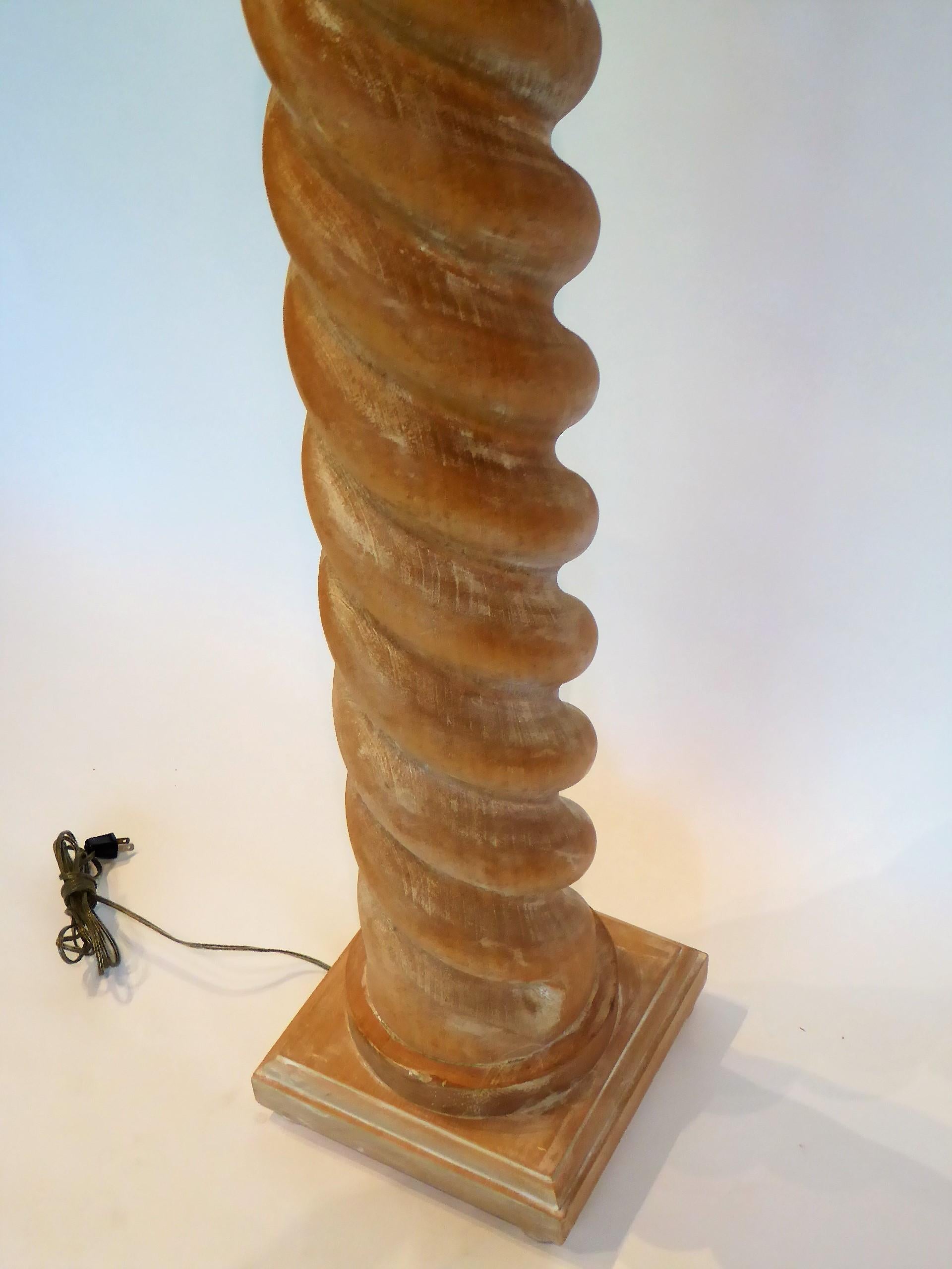 Italian Modern Cerused Oak Barley Twist Columnar Floor Lamp 1960s 3