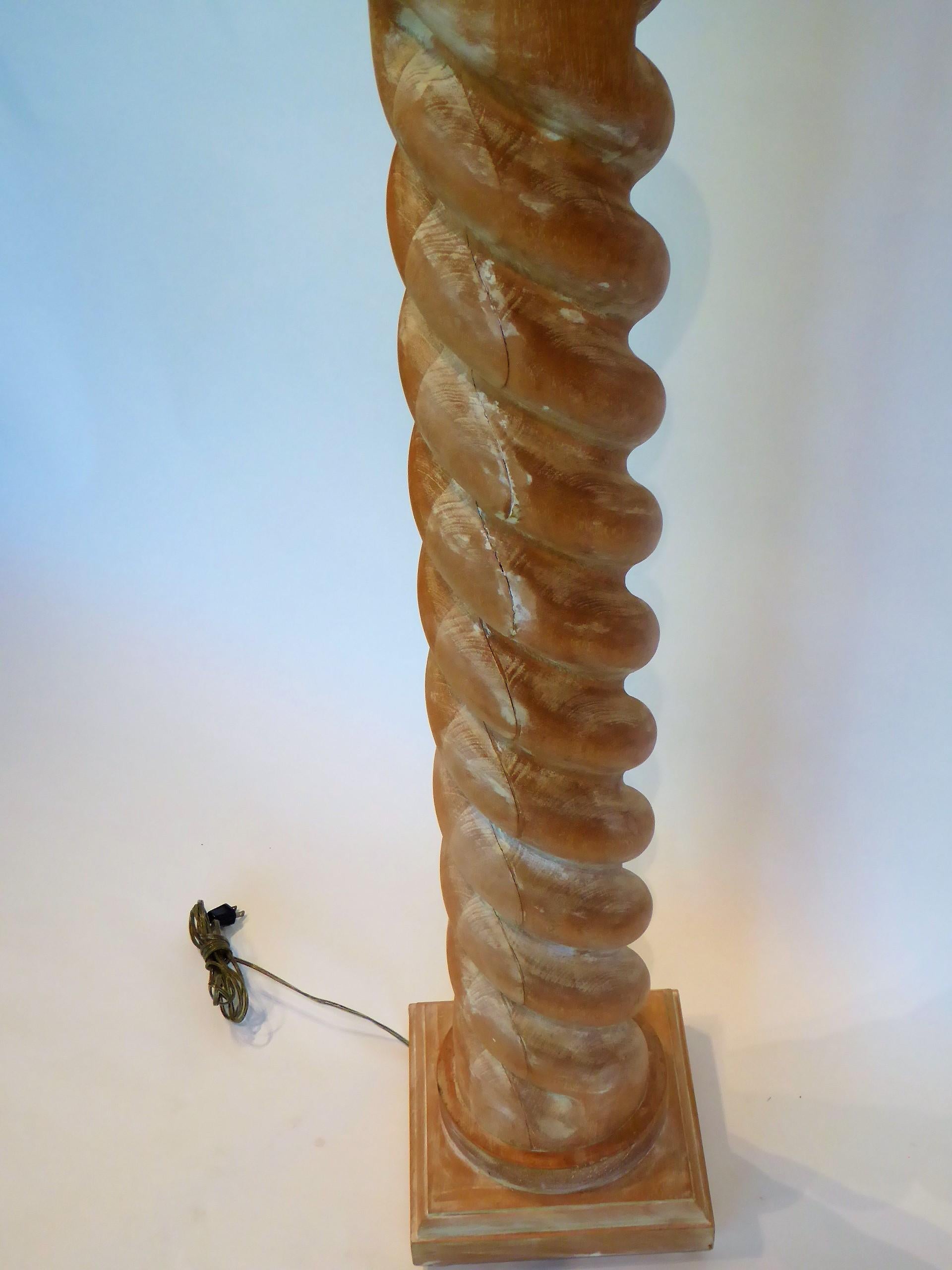 Italian Modern Cerused Oak Barley Twist Columnar Floor Lamp 1960s 4