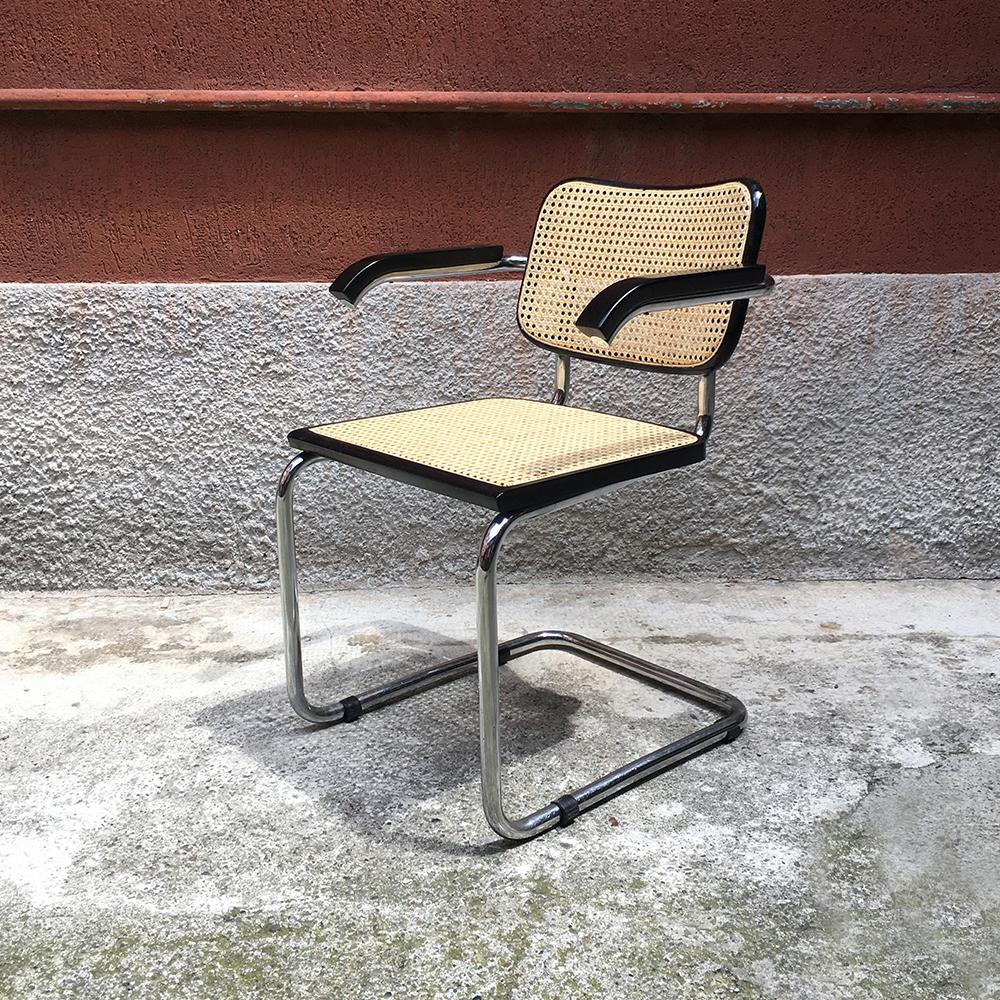 Bauhaus Italian Modern Cesca Chair with Armrests by Marcel Breuer for Gavina, 1970s