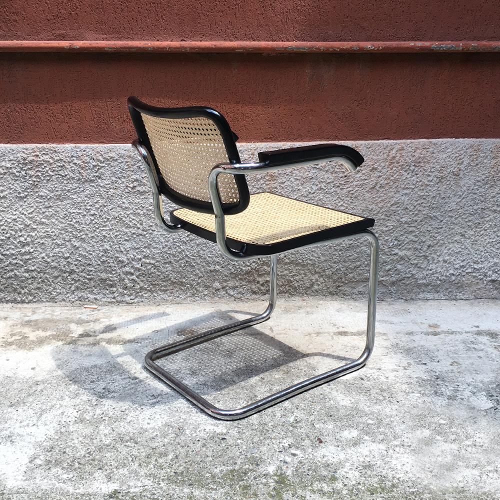 Italian Modern Cesca Chair with Armrests by Marcel Breuer for Gavina, 1970s In Good Condition In MIlano, IT
