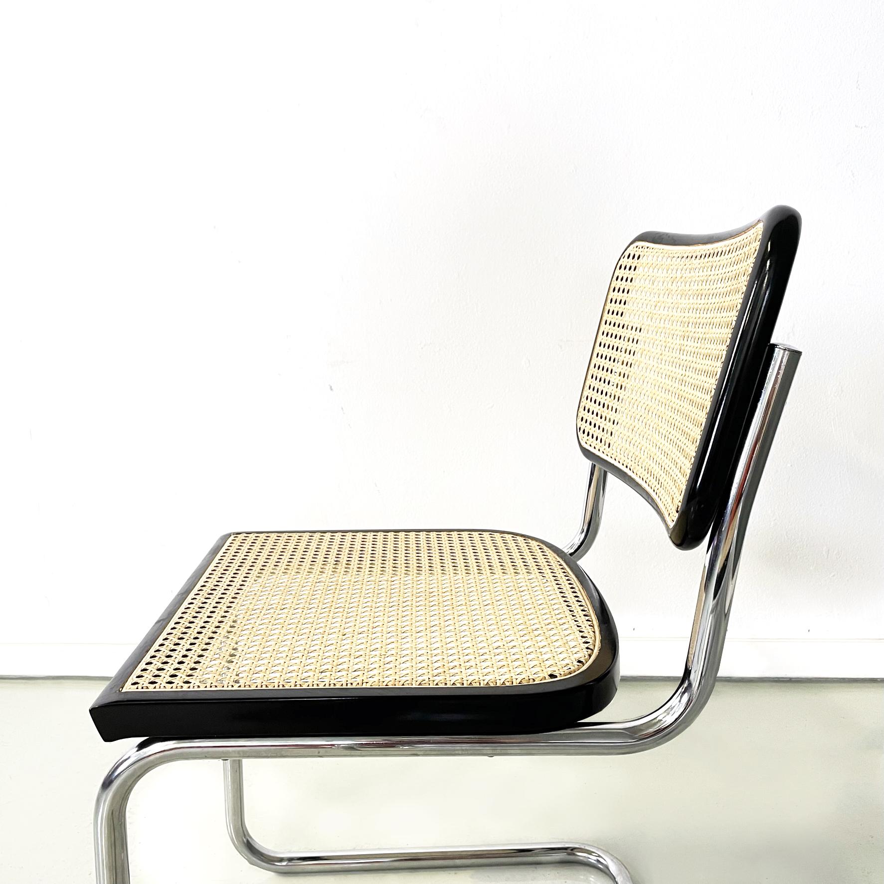 Late 20th Century Italian modern Cesca style Chairs in black wood, straw and steel, 1970s