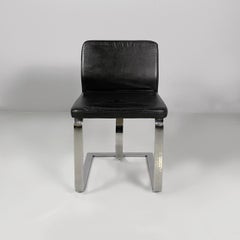 Italian modern chair in black leather and steel, 1980s