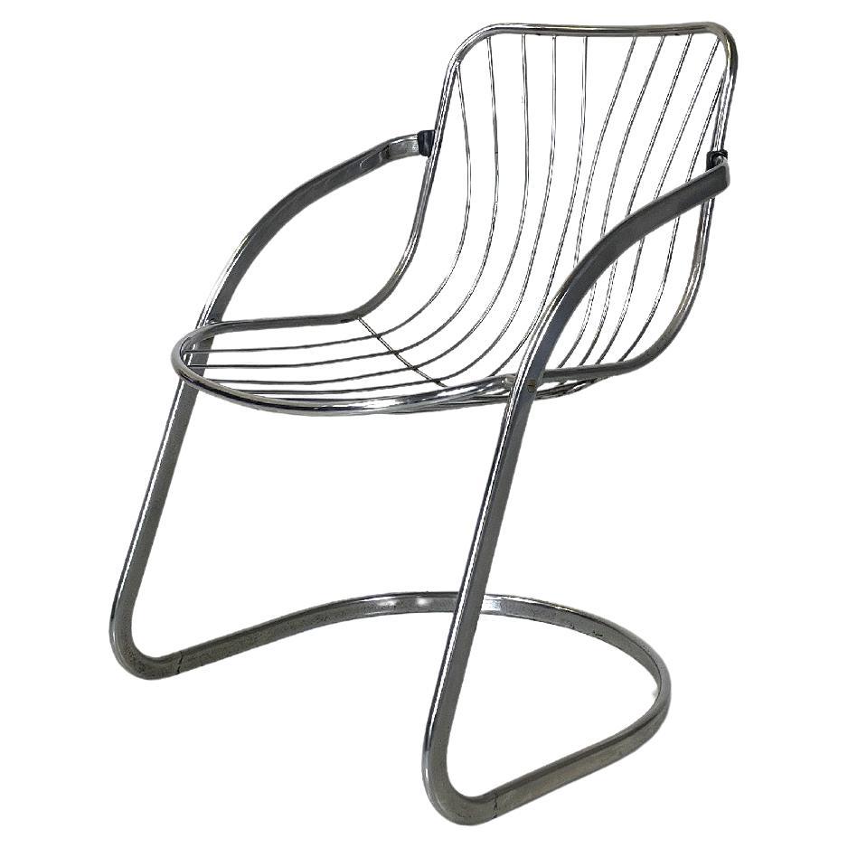 Italian modern chair in curved tubular chromed steel, 1970s For Sale