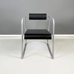 Italian modern Chair in gray metal, black rubber and wood, 1980s