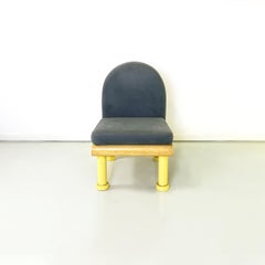 Italian Modern Chair in Gray Velvet, Briar Wood and Yellow Metal, 1980s