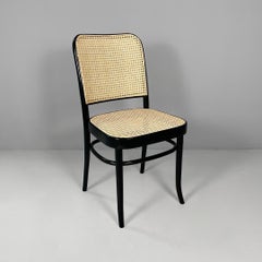 Silla italiana moderna de paja y madera negra, de los años 80