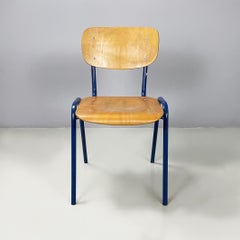 Italian modern Chair in wood and blue metal, 1970s