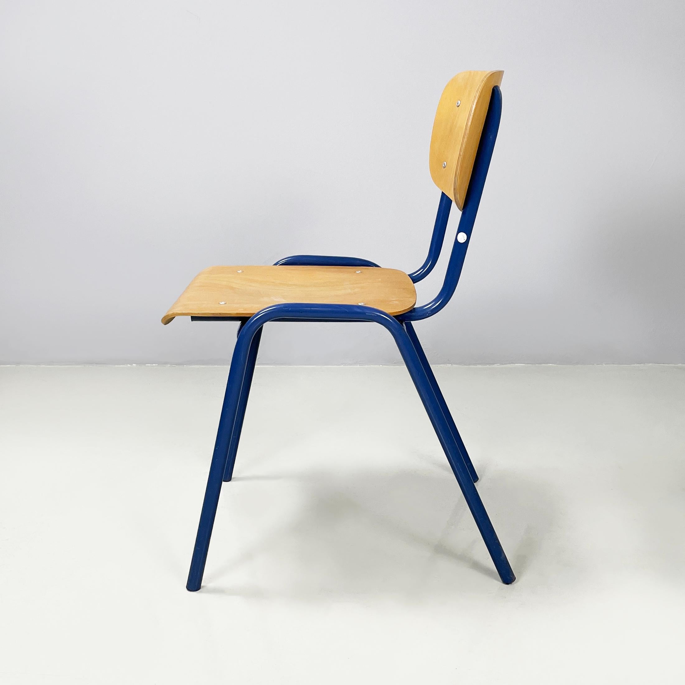 Modern Italian modern Chair in wood and blue metal, 1970s For Sale