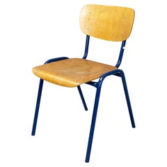 Chaise moderne italienne en bois et métal bleu, 1970