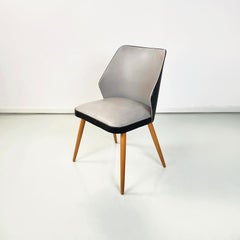 Italian modern Chairs in black and gray leather and wood, 1980s