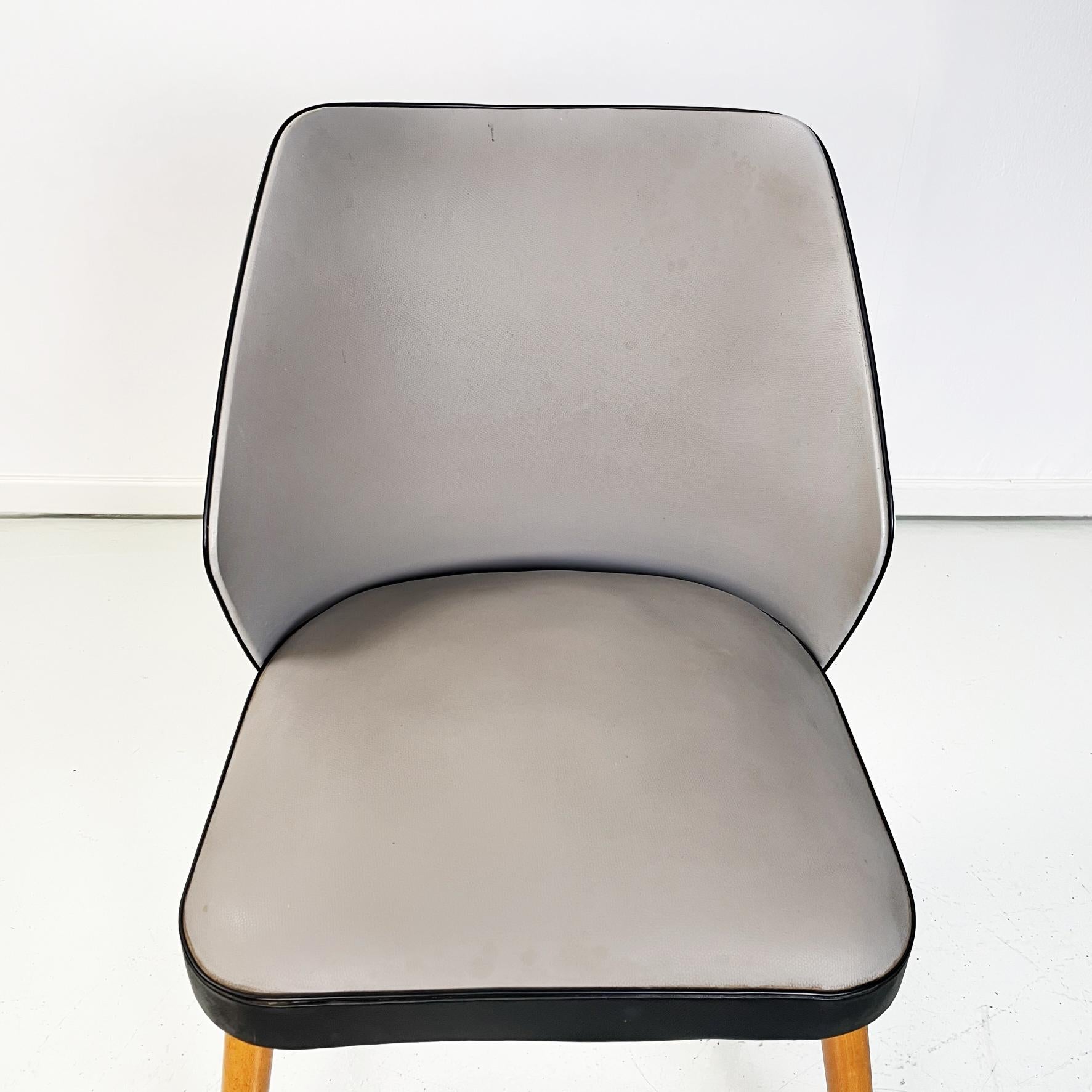 Moderne italienische Stühle aus schwarzem und grauem Leder und Holz, 1980er Jahre im Angebot 3