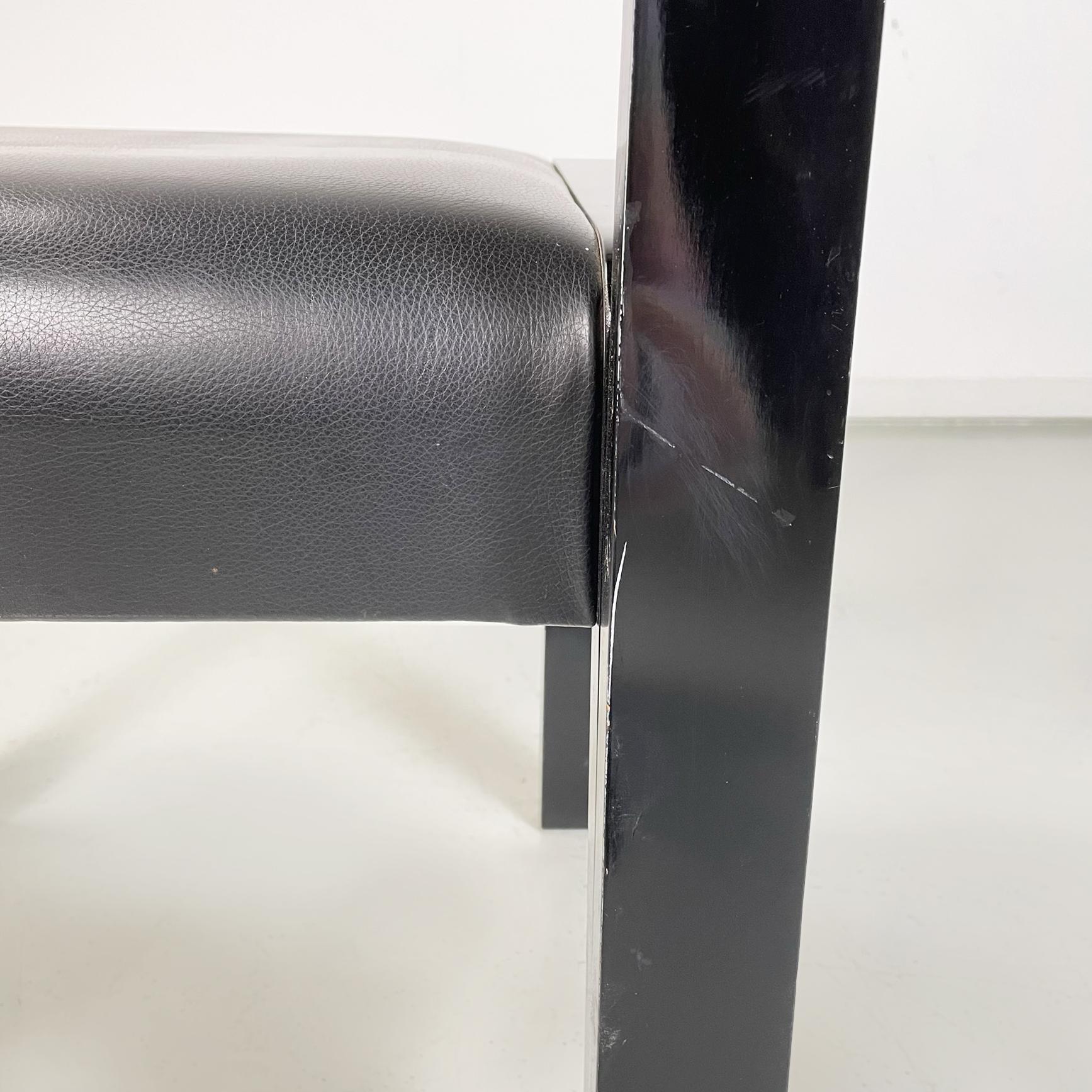 Italian modern Chairs in black lacquered wood and black leather, 1980s For Sale 2