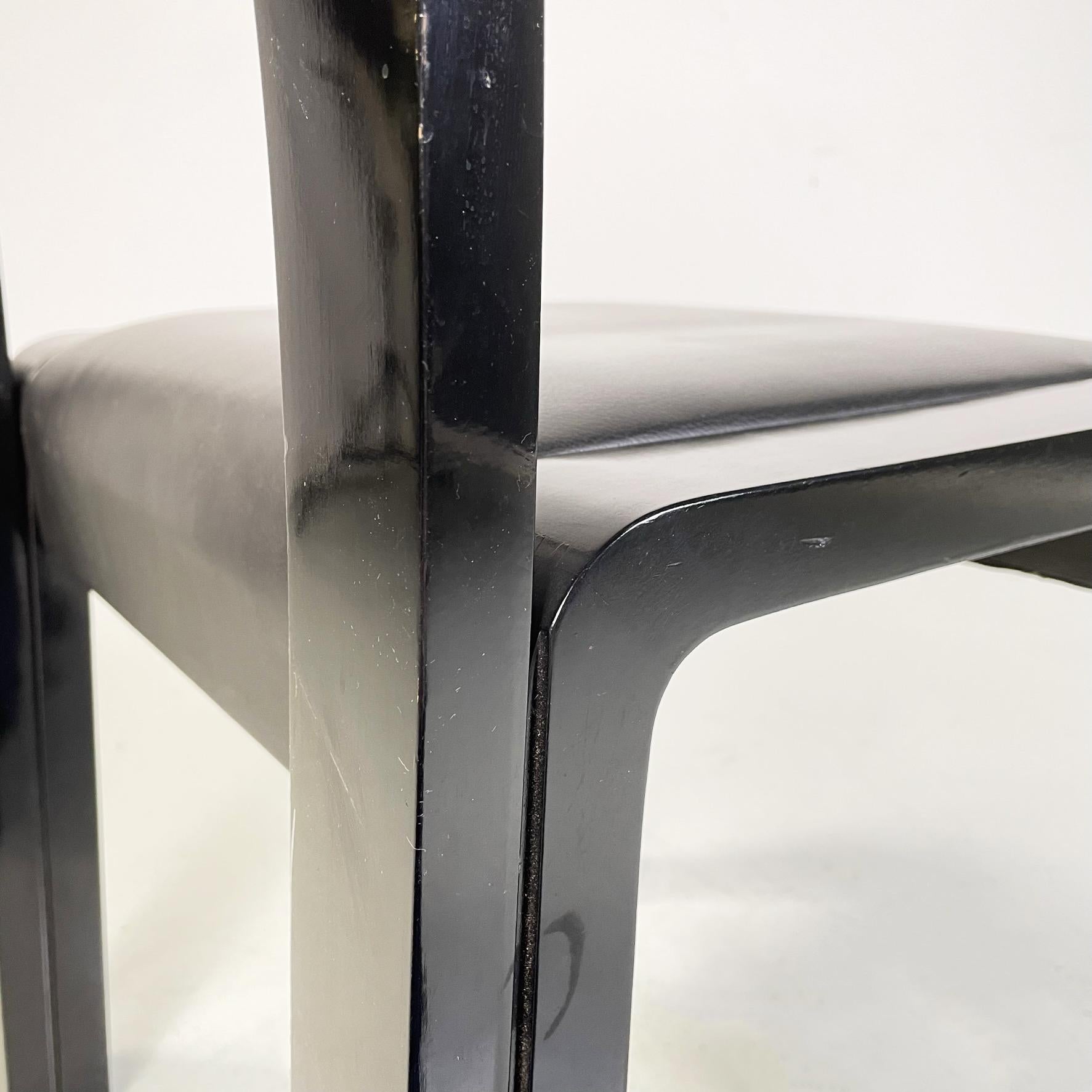 Italian modern Chairs in black lacquered wood and black leather, 1980s For Sale 3