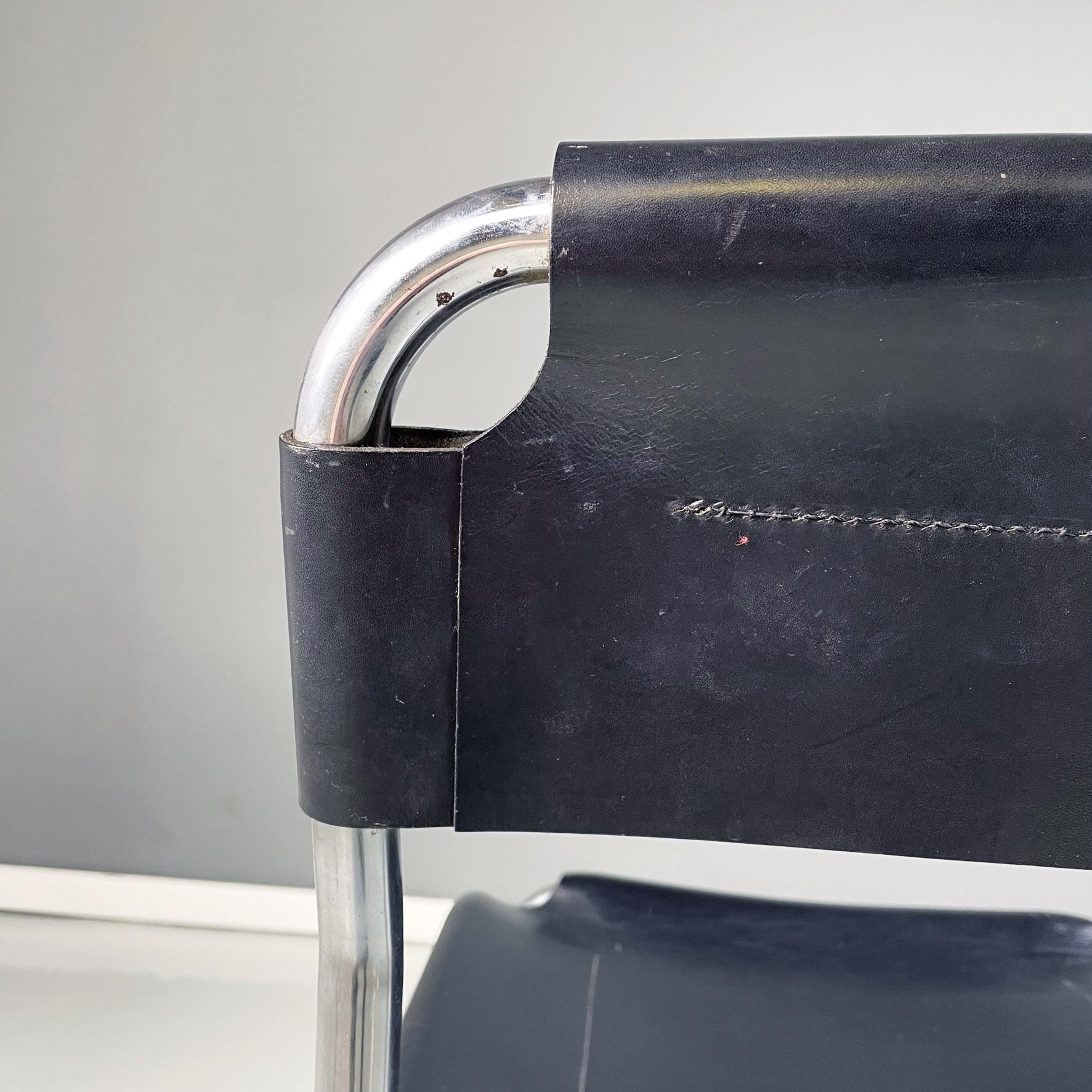 Sedie moderne italiane in pelle nera e metallo tubolare, anni '80 in vendita 9